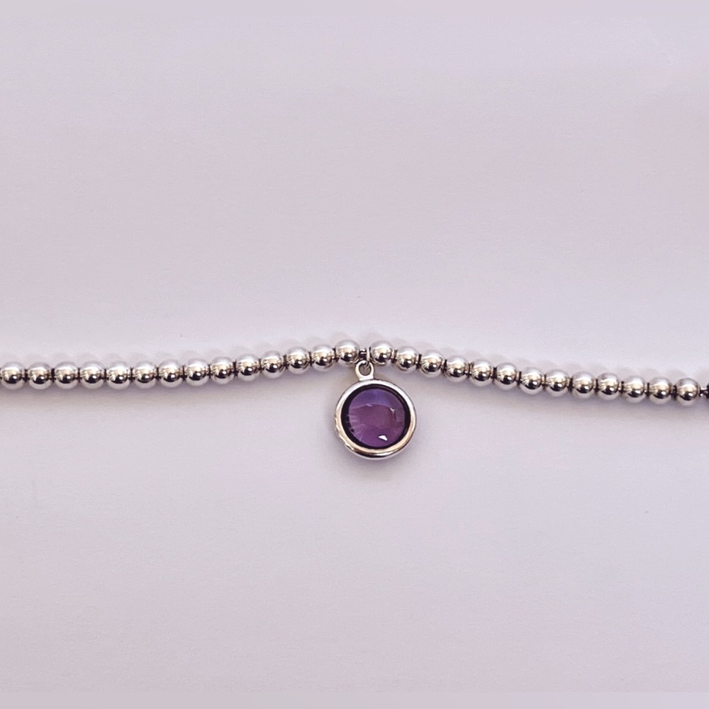 Tiffany & Co Sterling Silver Mini Bead Sugar Stacks Dot Charm Bracelet Amethyst
